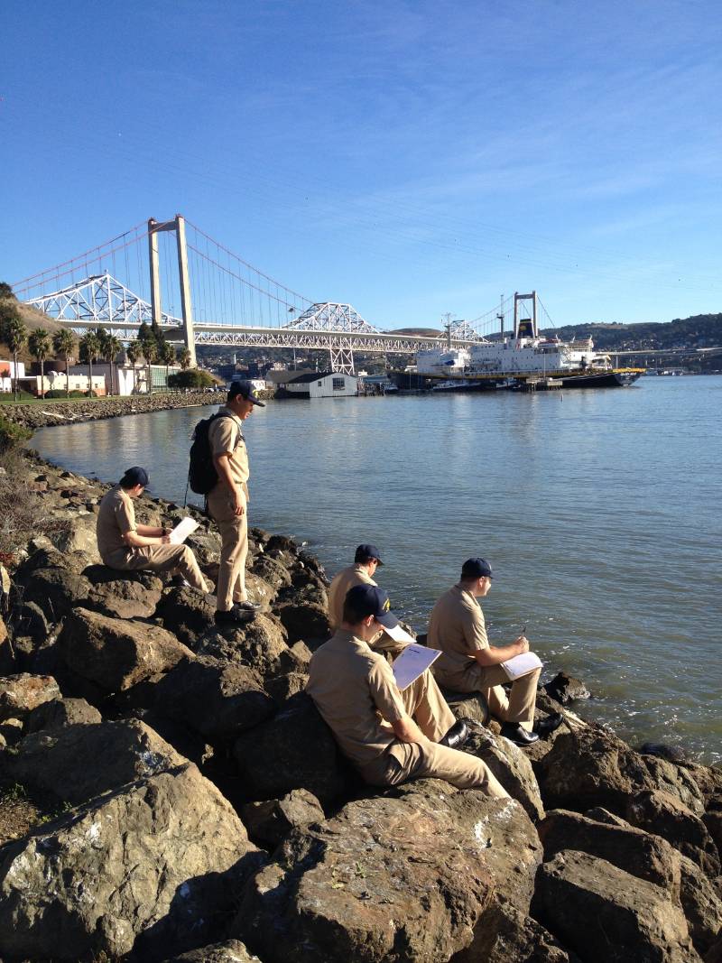 C and C students enjoy sketching the waterfront in class