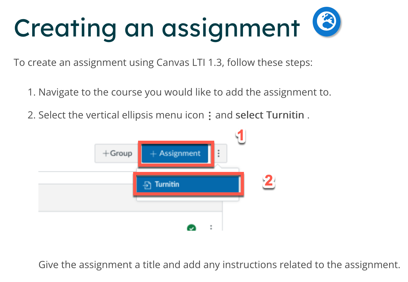 Image guides how to create an TII assignment in Canvas