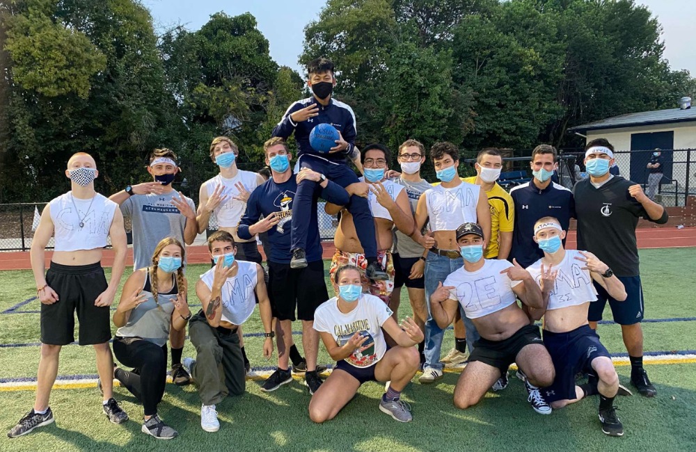 Cadets in a group to play kickball