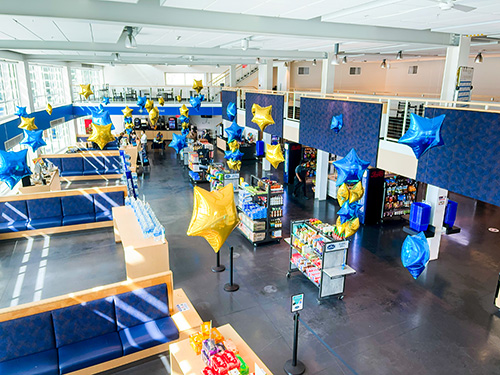 Interior of new marketplace with balloons