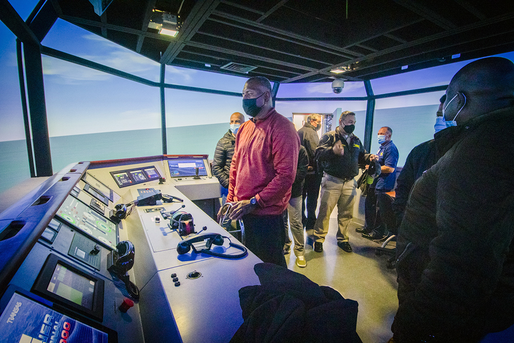 Visitors in simulation room