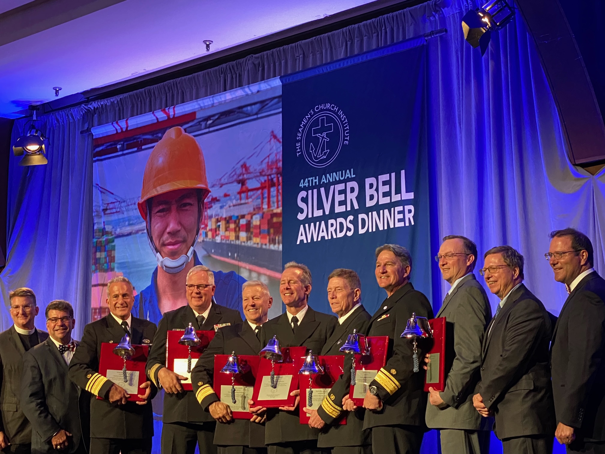 President Cropper and other receiving awards from the Seamen’s Church Institute at the 44th Annual Silver Bell Awards Diner. All seven of America’s Maritime Academies were represented with approximately 500 additional supporters.
