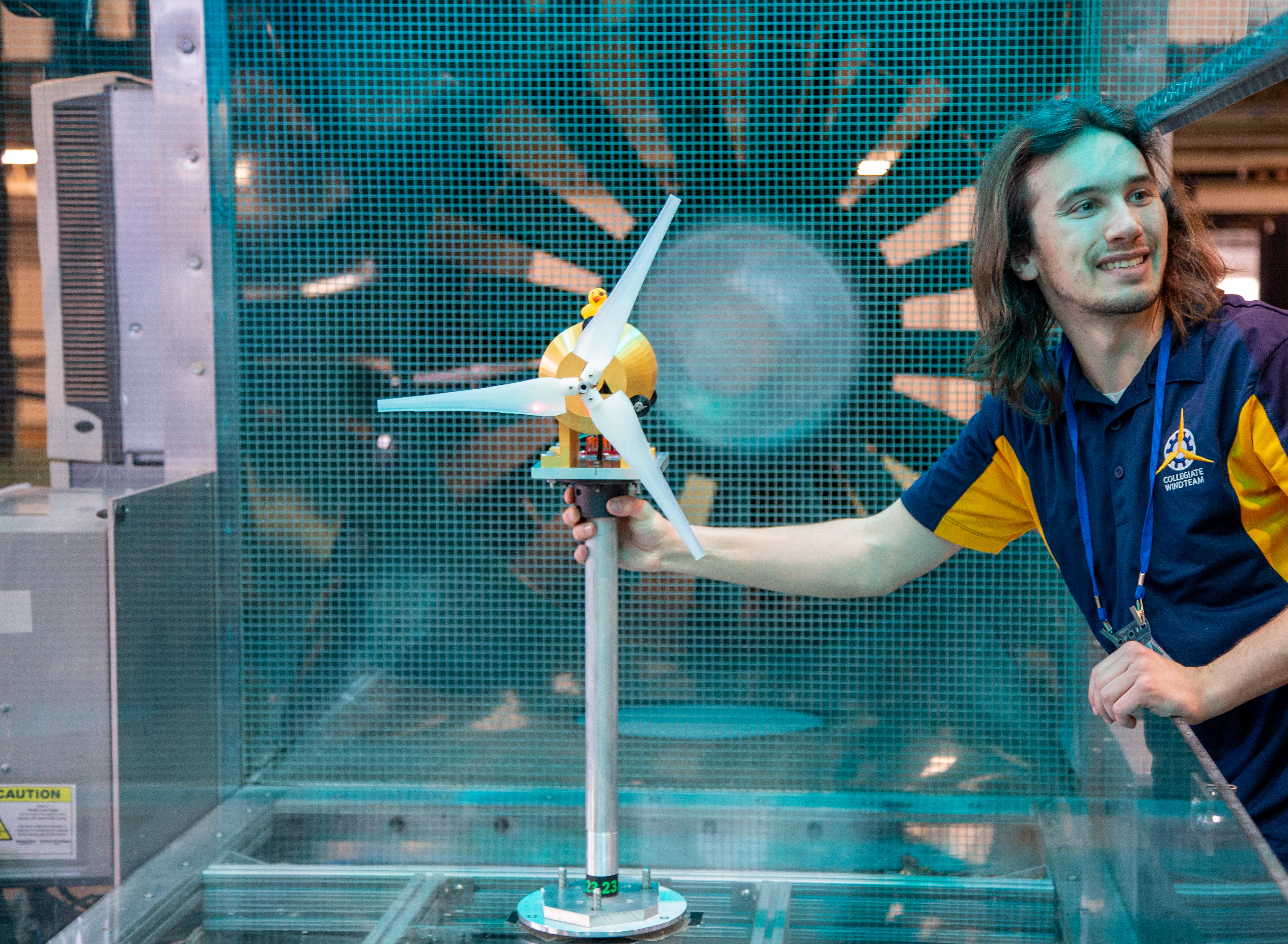 A student from Cal Maritime's Collegiate Wind Competition Team is pictured during the DOE's 2023 competition.