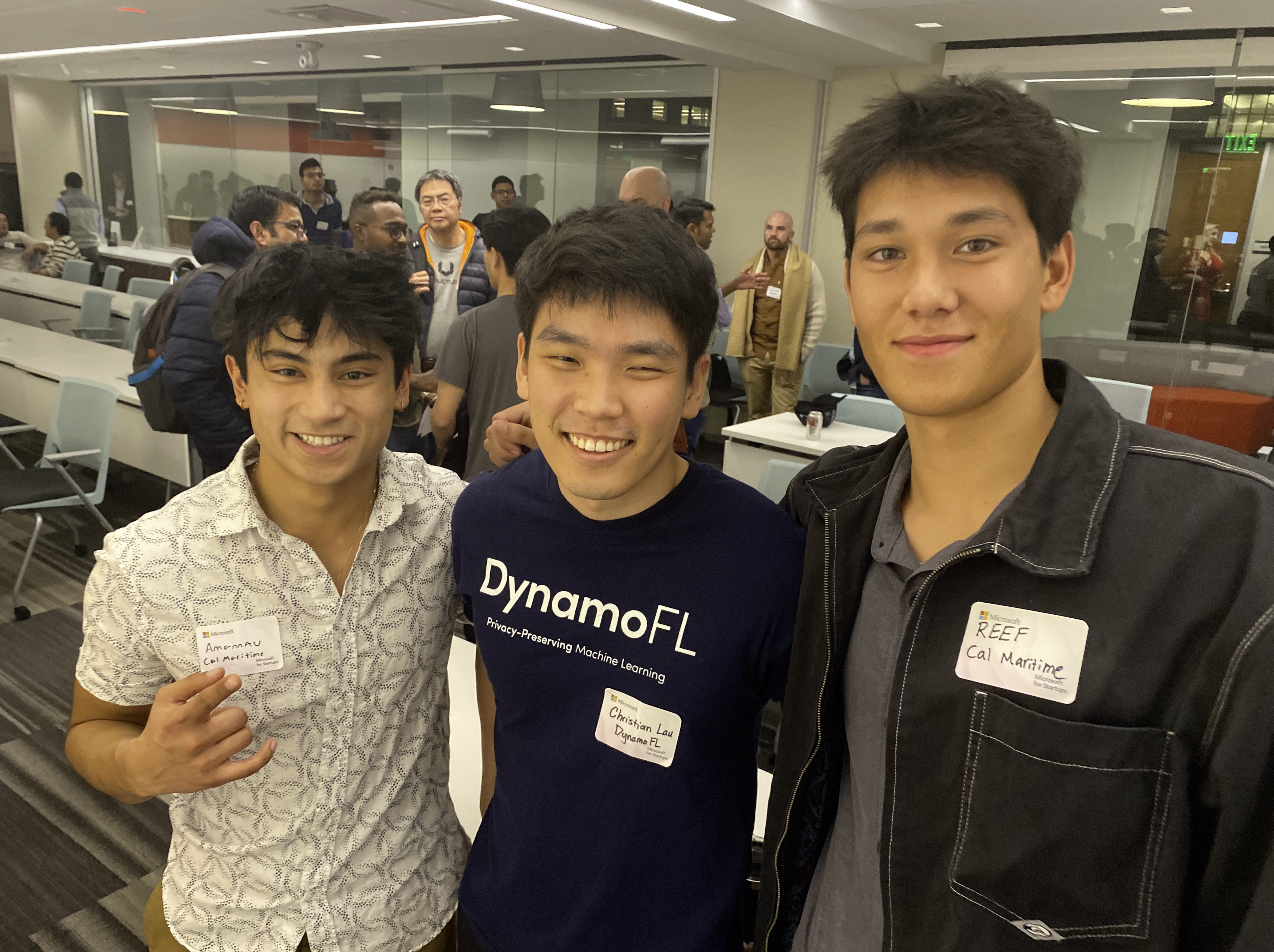 Shown with cadets Reef and Amann is Christian Lau, co-founder of DynamoFL, who recently closed a Series A fundraiser of $15 million.