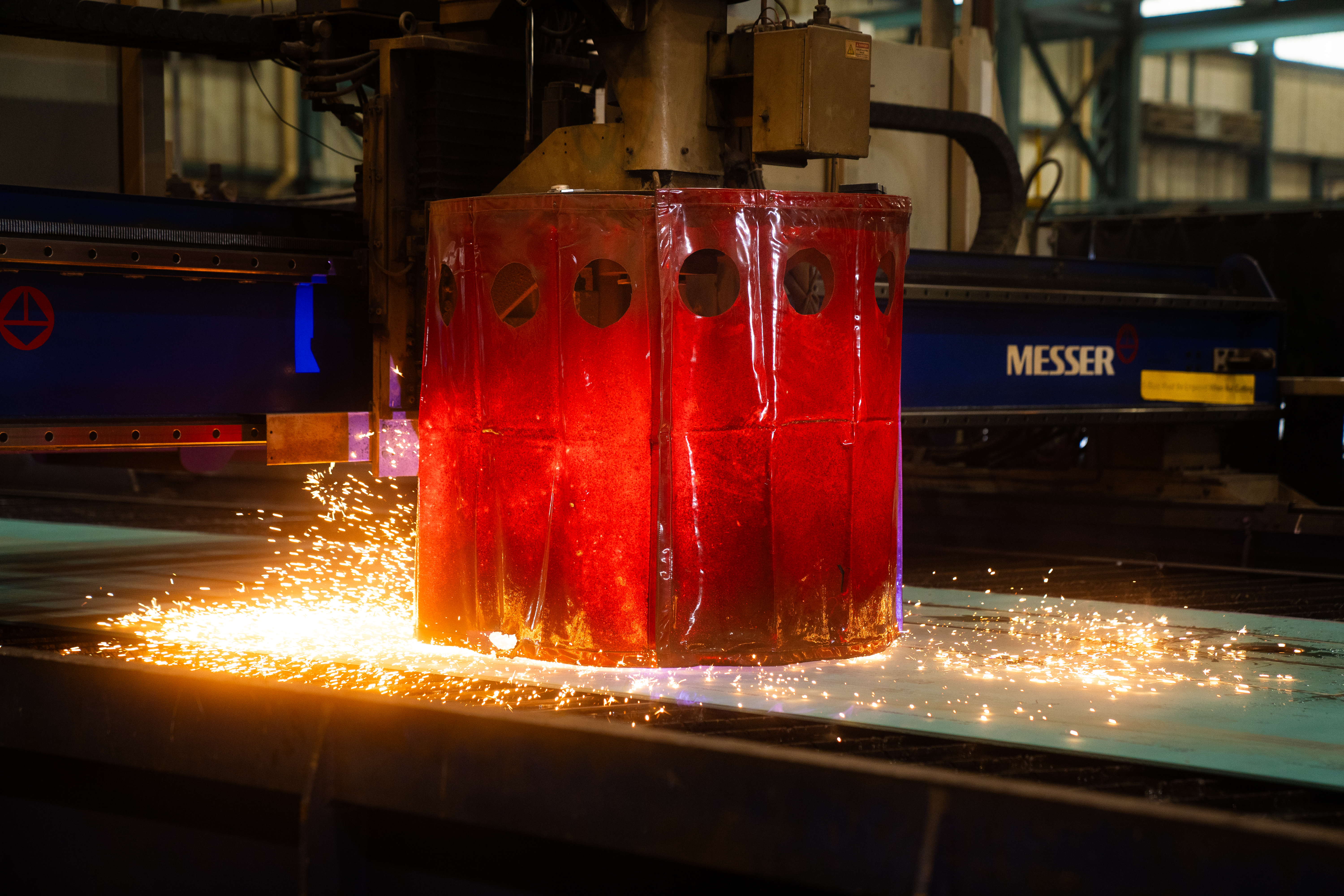 The steel cutting ceremony signifies the start of production for a vessel and takes place at Philly Shipyard’s plasma cutting machine. Everyone watched as the machine was started and the plasma steel cutting process began.