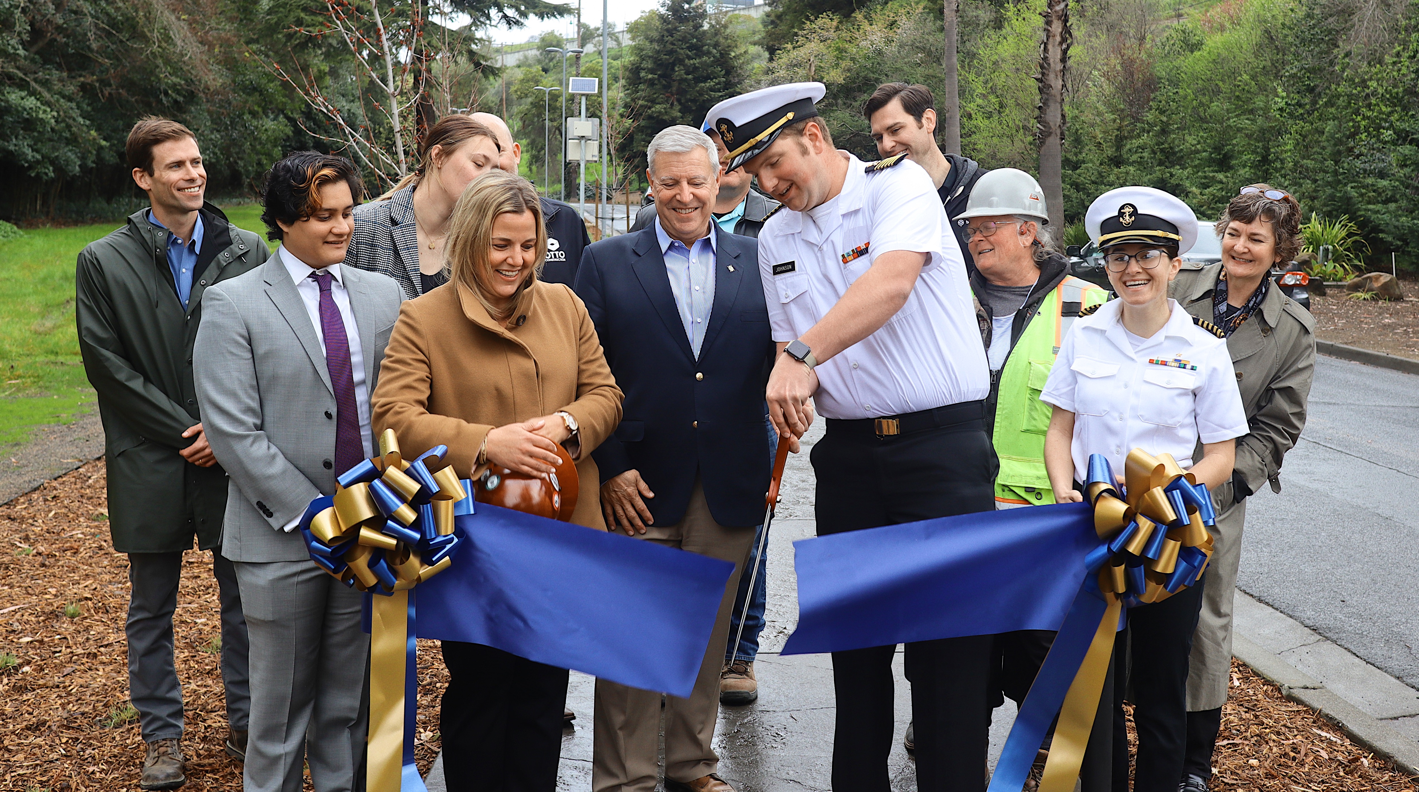 Cal Maritime celebrated another milestone in its goal of beautifying and improving the safety of its campus with a ribbon-cutting ceremony for the newly-reconstructed pathway between upper and lower campus along Maritime Academy Drive, Thursday, March 3.