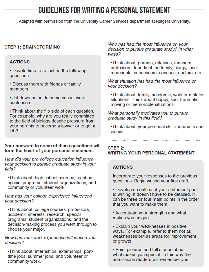 guidelines for writing a personal statement