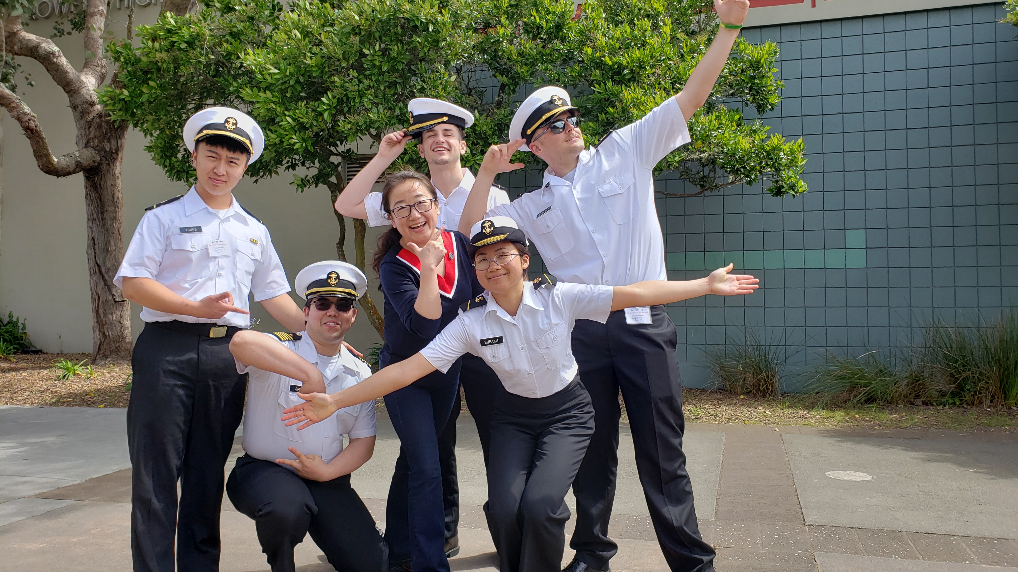 Professor and students happy to be outside