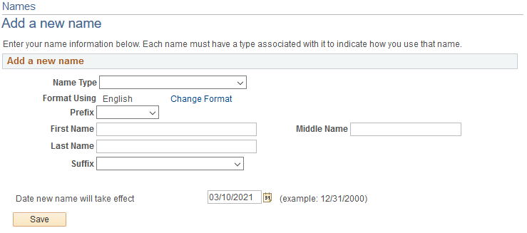 Personal Information - Name Change Example