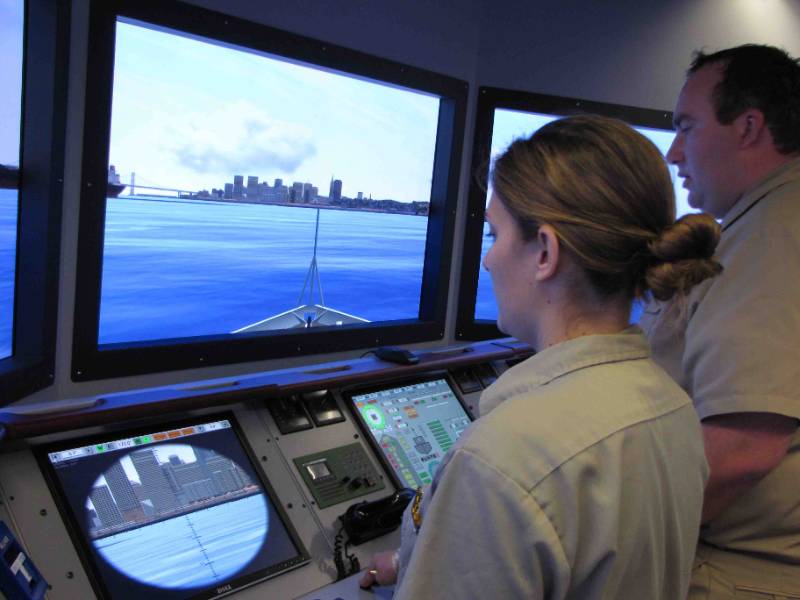 Photo of deck cadets in the Bridge Simulator