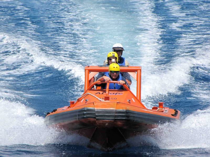 Photo of deck cadets and instructor in a Fast Rescue Boat