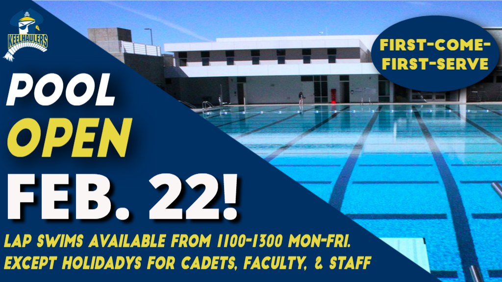 Pool will reopen Feb 22, Lap Swims available 1100-1300 M-F