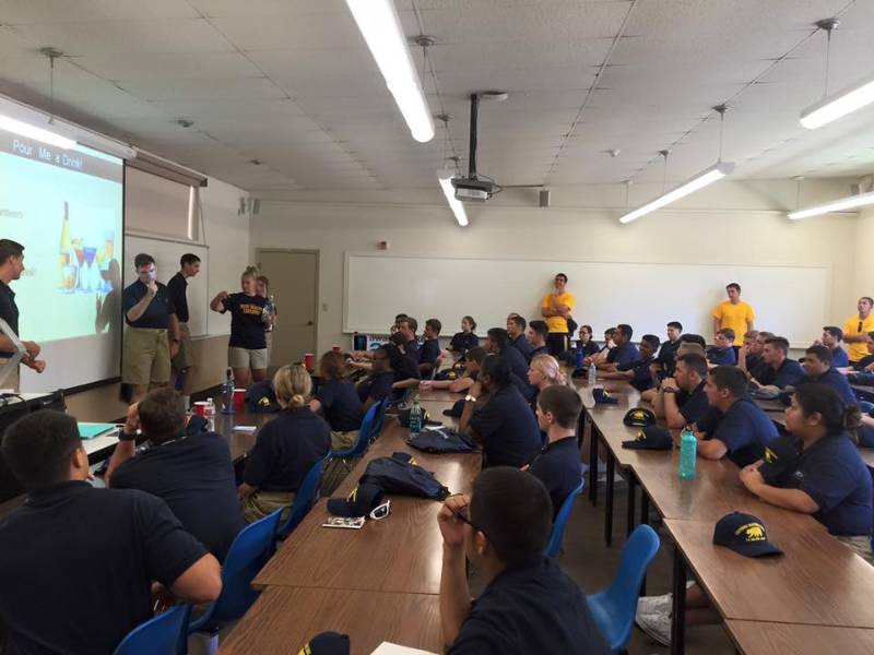 Cadets in a classroom presenting alcohol awareness