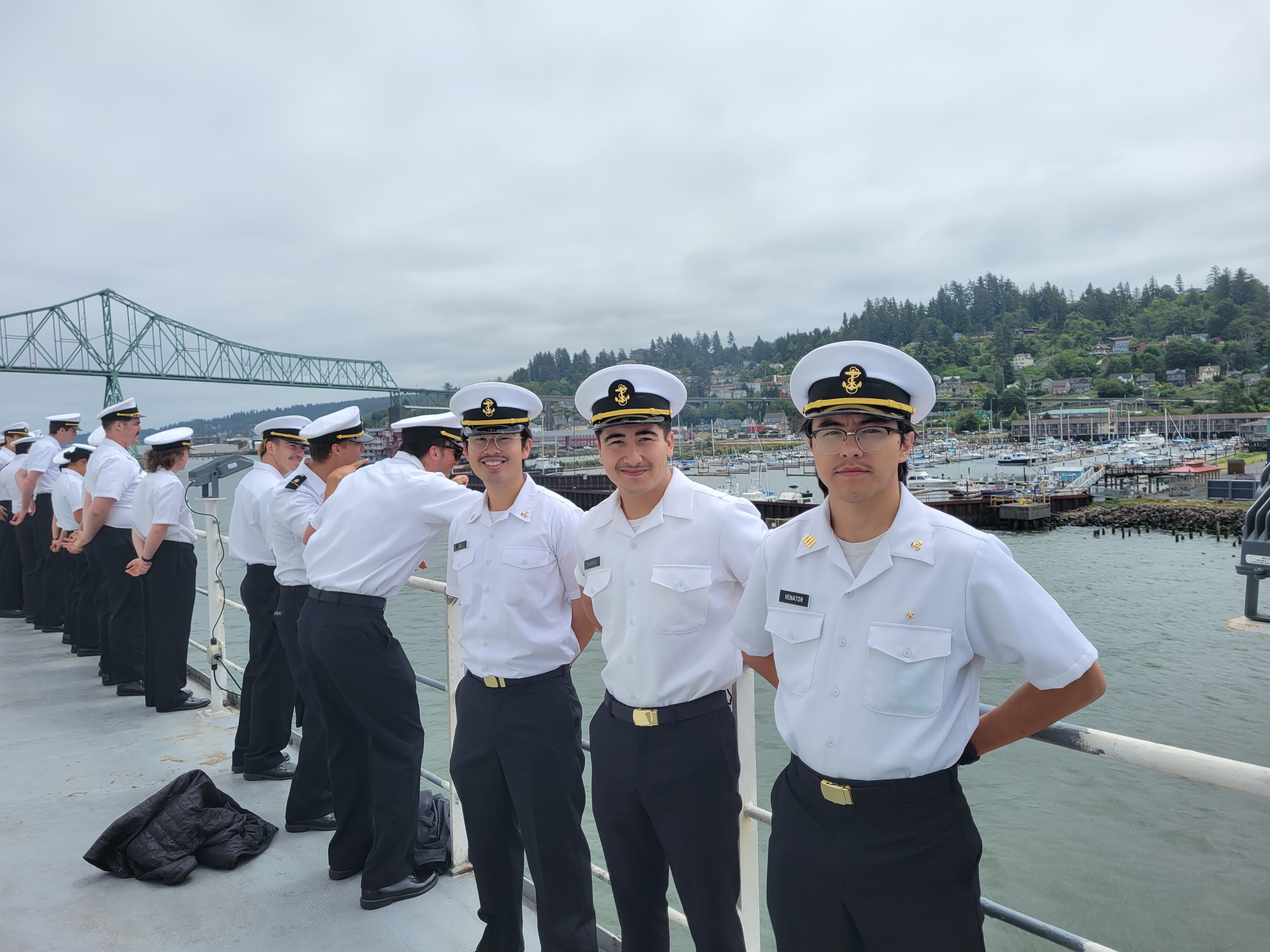 Cadets manning the rails as we arrive into Astoria.