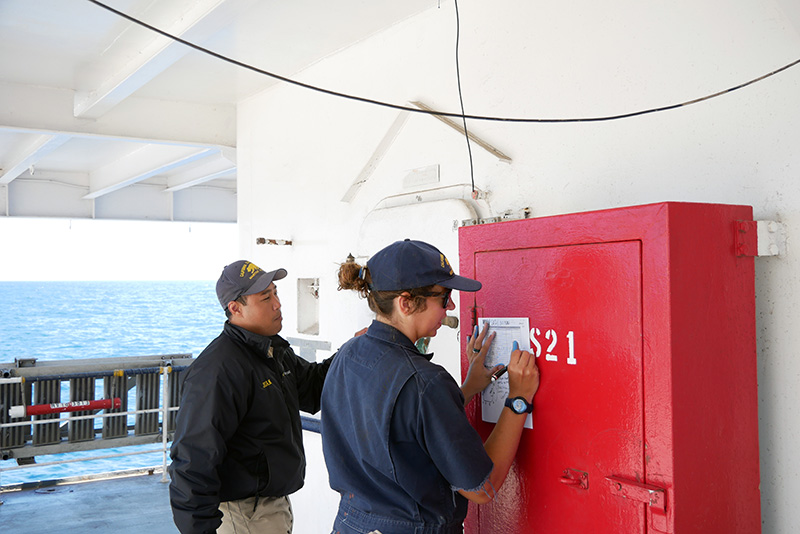 Cadets inspecting hatches outside