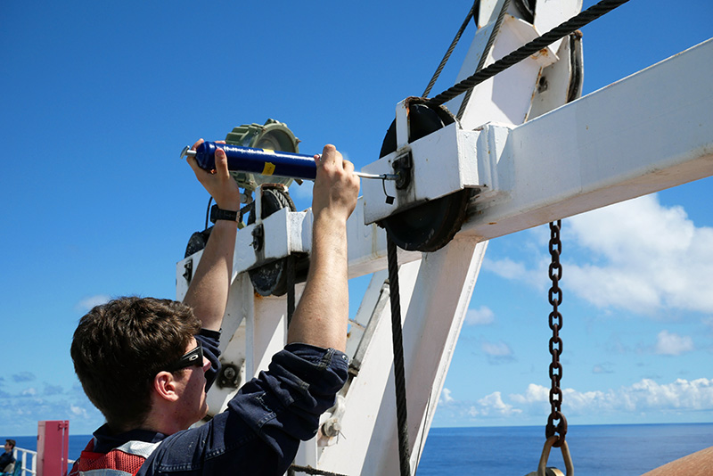 Cadet Connolly greasing life boat bearings