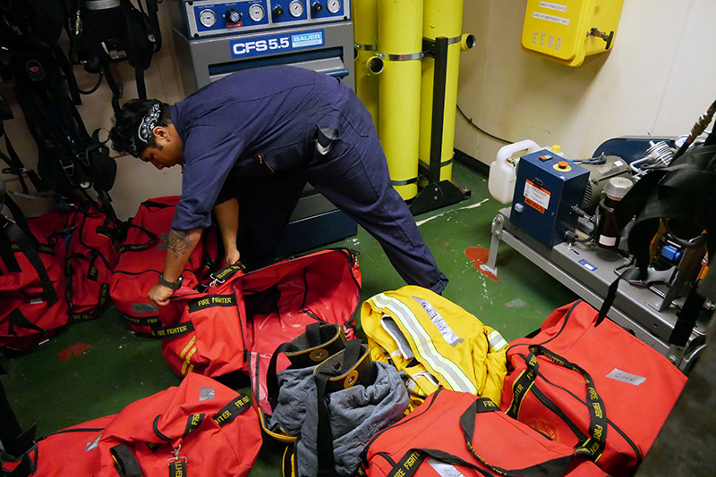 Cadet Guevara inspecting his turnout gear