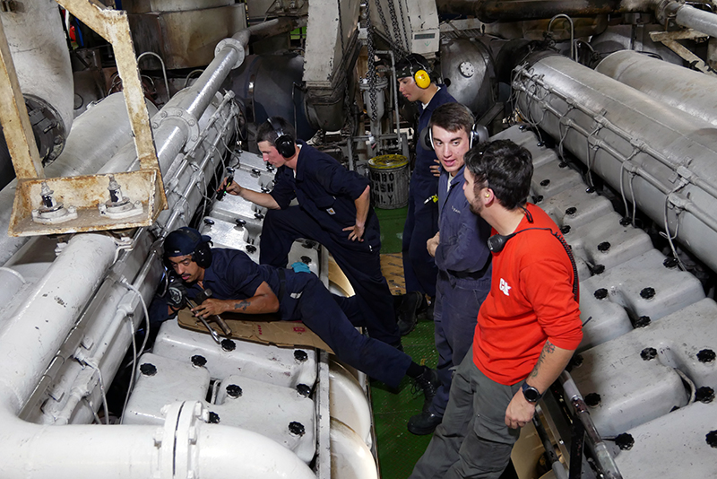 Cadets working in engine room