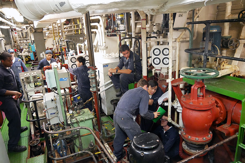 Cadets working in engine room