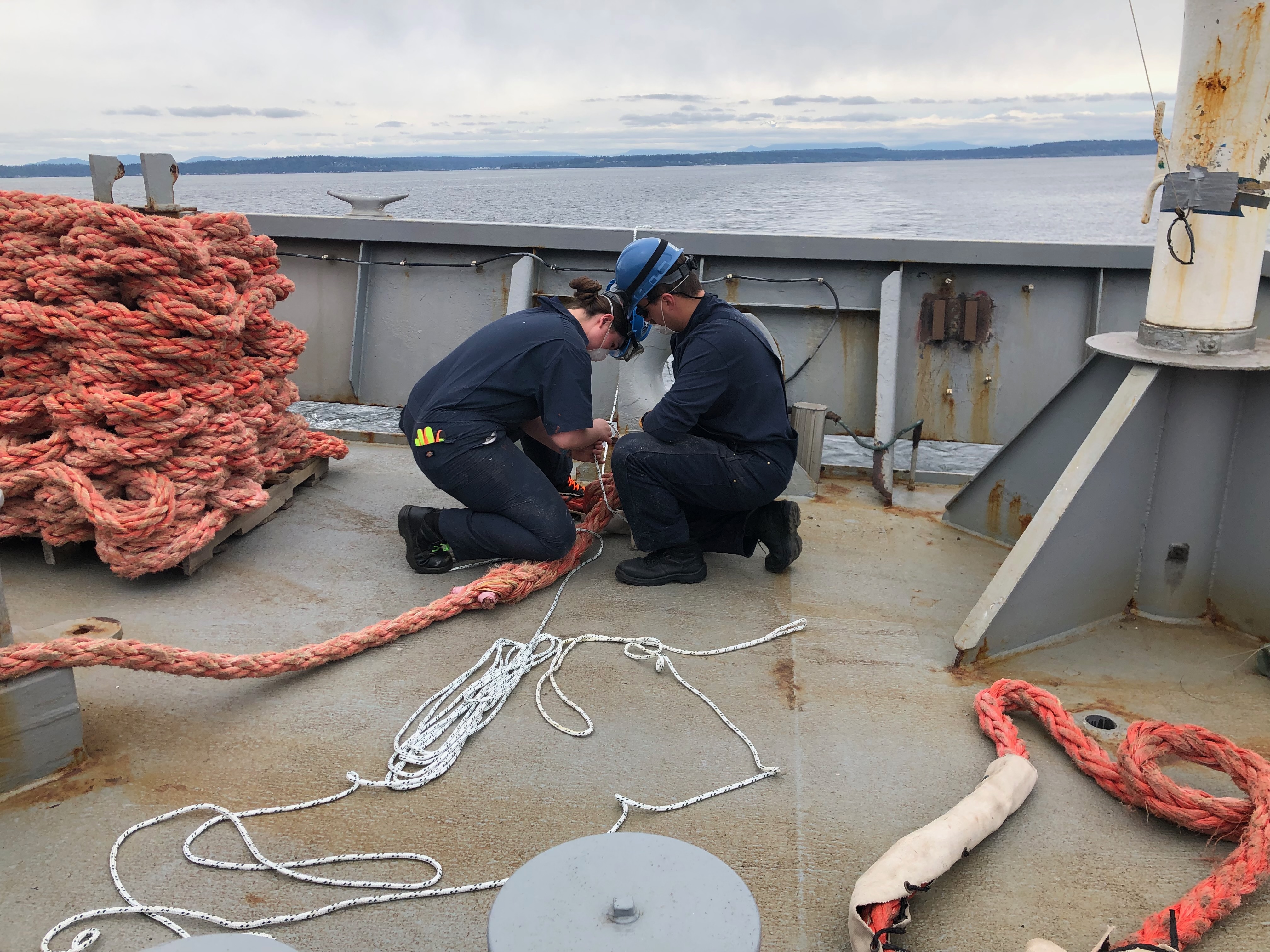 Cadets preparing to secure mooring lines