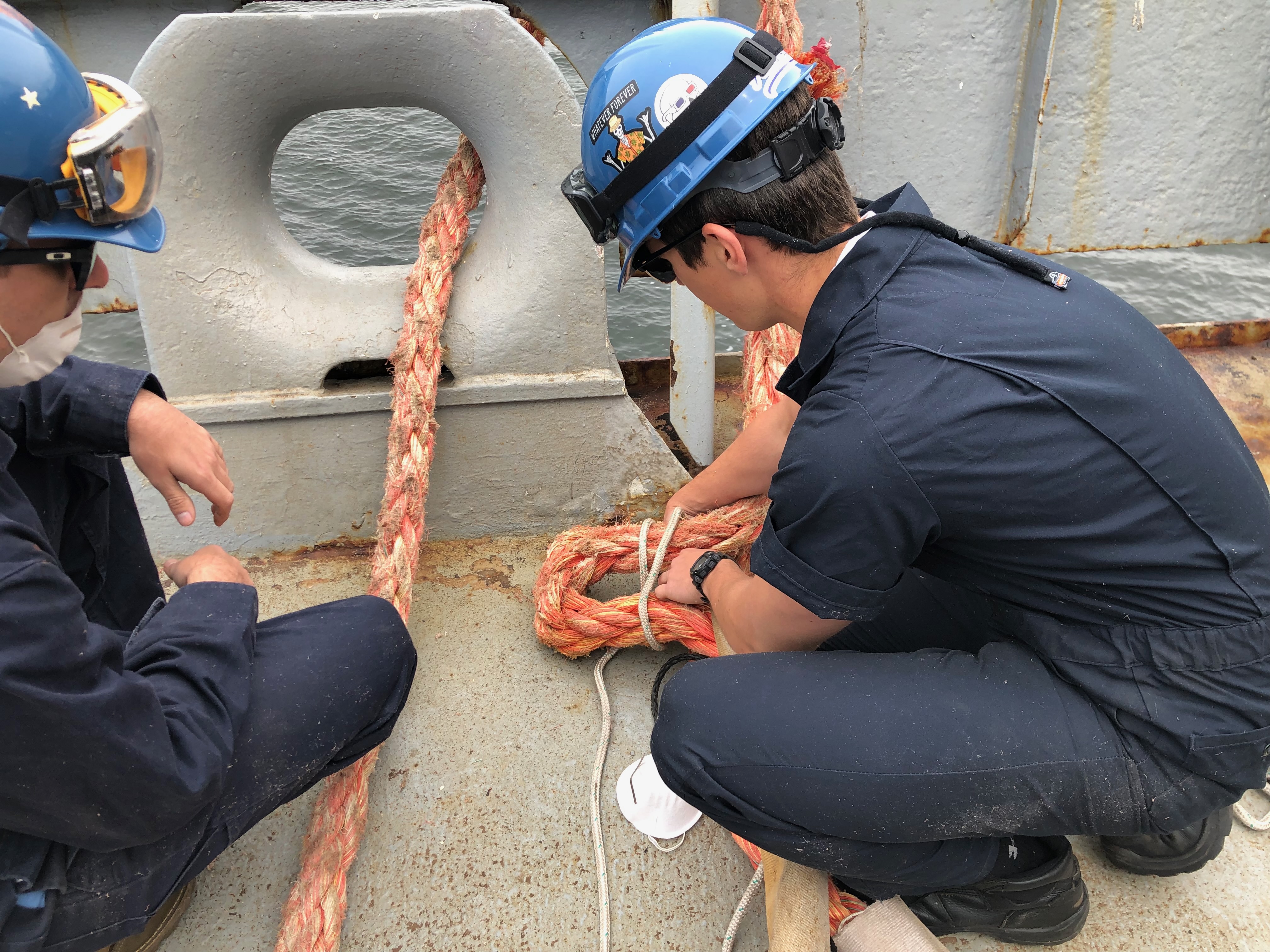 Cadets preparing to secure mooring lines